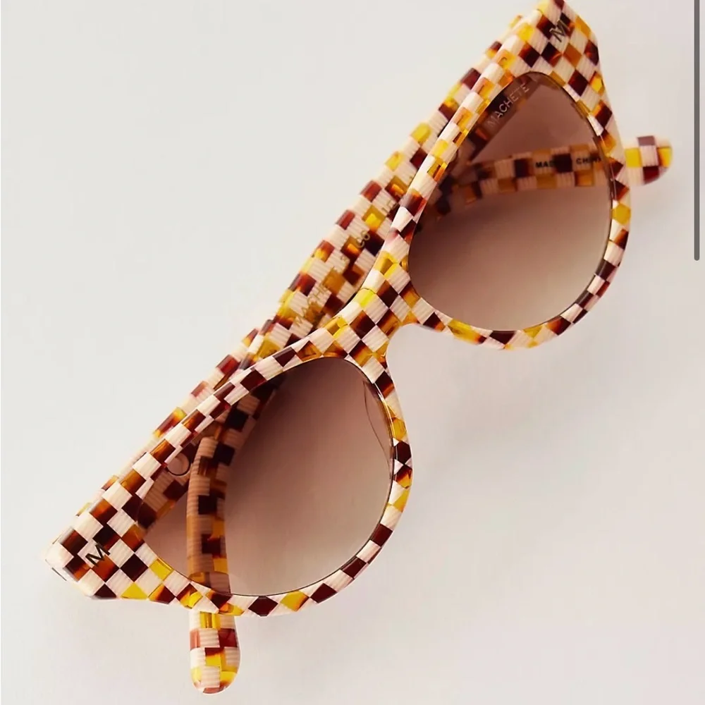 Mosaic Check Cat-Eye Machete Sunglasses